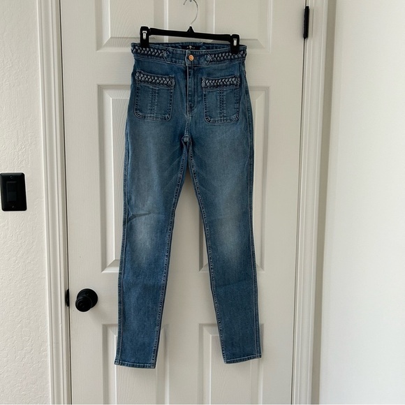 7 For All Mankind Medium Wash High Waisted Braided Skinny Jeans sz 27 - Picture 5 of 7